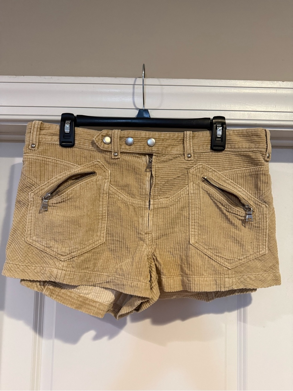 Free People Tan Corduroy Zip-Pocket Shorts